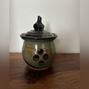 Handmade Studio Pottery Garlic Keeper Rustic Ceramic Kitchen Storage  With Lid